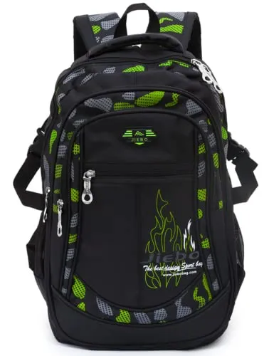 SOMBLG Jungen Schultasche Teenager Schulrucksack Jugendliche Rucksack Schule Daypacks Kinder Groß Schulranzen Wasserdicht (Grün)