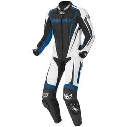 Berik Race-X 1-Teiler Motorrad Lederkombi, schwarz-weiss-blau, Größe 50 für Männer - Hochwertige Motorradkombi aus 1,1-1,3 mm Rindsleder mit Tense-Tex Stretch für optimale Bewegungsfreiheit. Aerodynamischer Höcker für besseren Fahrkomfort.