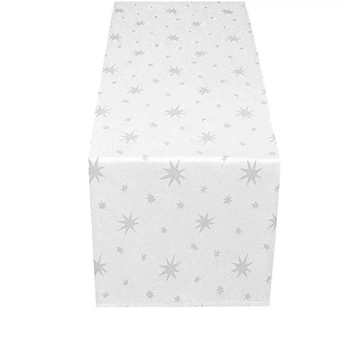 DecoHomeTextil Heimtextilmanufaktur Lurex Tischläufer Sterne Glitzer Weihnachten Christmas Silber Rechteckig 40 x 100 cm