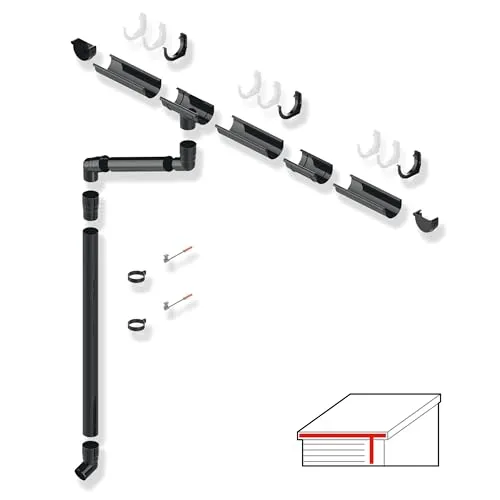 SMART Dachrinnen-Set PVC, 38-teilig, 75/63 mm für 8 m Dachlänge (Grau)