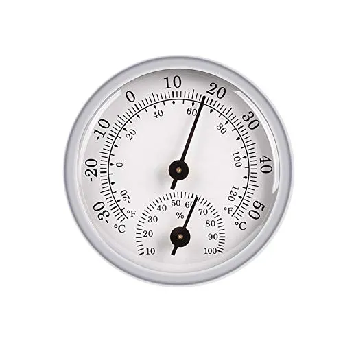 JeoPoom Thermo-Hygrometer, Thermometer Hygrometer Innen Analog, Zimmerthermometer und Luftfeuchtigkeitsmessgerät, Glockenthermometer und Hygrometer für zu Hause oder im Büro(Silber)