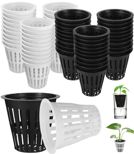 Ixydor 60 Stück Hydrokultur Netztöpfe, 5.5cm hydrokultur Pflanzen Net Mesh Topf Pot Kunststoff Hydroponics Netztopf für für Garten Balkon Hydrokultur Anpflanzen und Soilless Kultur, Schwarz+Weiß