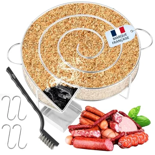 Avida Zen Kaltrauchgenerator, Räucherschnecke aus Edelstahl bis 12 Std. Kalträuchern, Räucherschnecke für Räucherofen, mit 4 Fleischhaken und Reinigungsbürste, Räucherspriale für Smoker