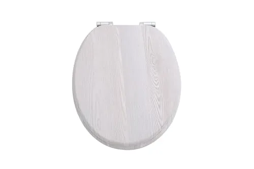 Sanicomfort WC Sitz Wood White mit Absenkautomatik - Eleganter WC-Sitz aus robustem MDF mit Soft-Close-Funktion für leises Schließen. Ideal für Familien, pflegeleicht und mit stabilen Metallscharniere für sicheren Halt. Passt auf alle gängigen Toilettenschüsseln.