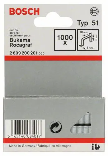 Bosch Accessories 2609200201 Flachdrahtklammern Typ 51 1000 St. Abmessungen (L x B) 8mm x 10mm