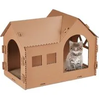 Relaxdays Katzenhaus Pappe Braun Mit Kratzbrett 36 cm x 49 cm x 29 cm 590 g