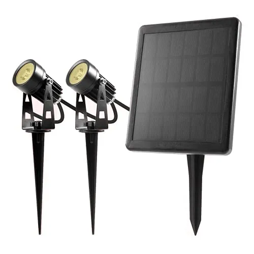 LED Solarstrahler Gartenstrahler Solarlampen Wasserdicht warmweiß Auto on/Off Dämmerungssensor IP65 3000K 5W / 70lm pro Leuchte (2er Set)