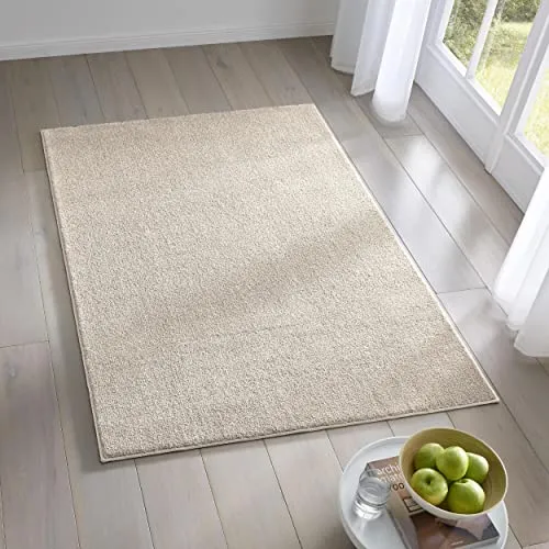 TacaHome Kurzflor Teppich Designer I Flauschiger Flachflor für Wohnzimmer, Esszimmer, Schlafzimmer oder Kinderzimmer | 120 x 170 cm Creme