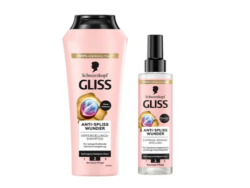 Gliss Haarshampoo Anti-Spliss Wunder 250ml & Express-Repair-Spülung 200ml, 2-tlg., Pflegeshampoo, Splissversiegelung, Hitzeschutz