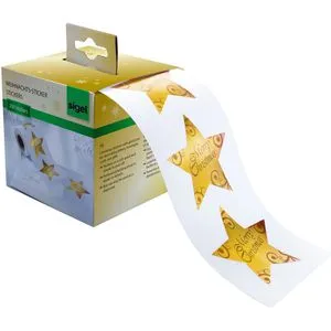 Sigel Sticker CS112 Christmas Stars, Sterne gold, auf Rolle, 200 Aufkleber, 200 Stück
