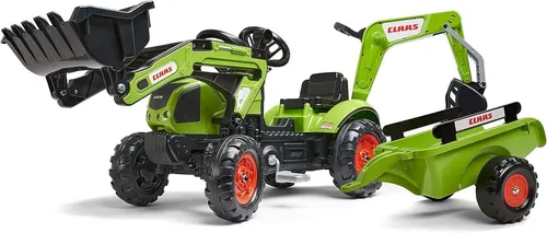 Falk 2040N Outdoor-Spielzeug Baggerlader Claas Arion 410 - Tretfahrzeug mit Anhänger und Baggerschaufel, ideal für Kinder von 2 bis 5 Jahren, 100% in Frankreich hergestellt