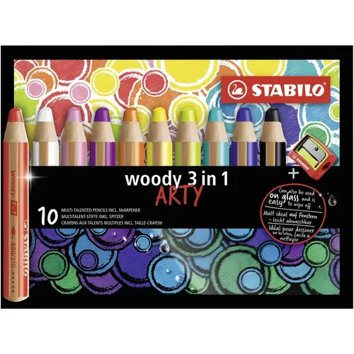 Buntstift, Wasserfarbe & Wachsmalkreide - STABILO woody 3 in 1 - ARTY - 10er Pac