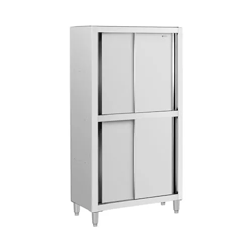 Royal Catering Edelstahl Geschirrschrank RCDC-100 - 1000 x 500 x 1800 mm - Edelstahlmöbel für professionelle Küchen, mit vier stabilen Ablagen und einer Tragfähigkeit von bis zu 120 kg für optimale Ordnung und Hygiene.
