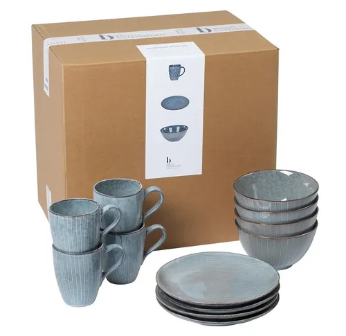 Broste Copenhagen Frühstücks-Set Copenhagen NORDIC SEA - 12-teiliges Frühstücksset für vier Personen in elegantem Blau, ideal für stilvolle Frühstücke und besondere Anlässe.