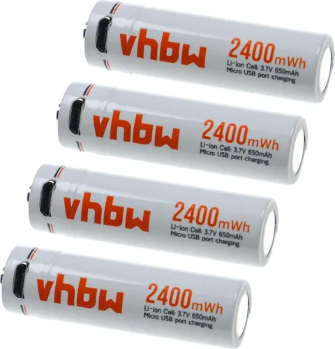 vhbw 4x AA Mignon Akkus mit Micro USB-Anschluss (650 mAh, 1,5 V, Li-Ion)