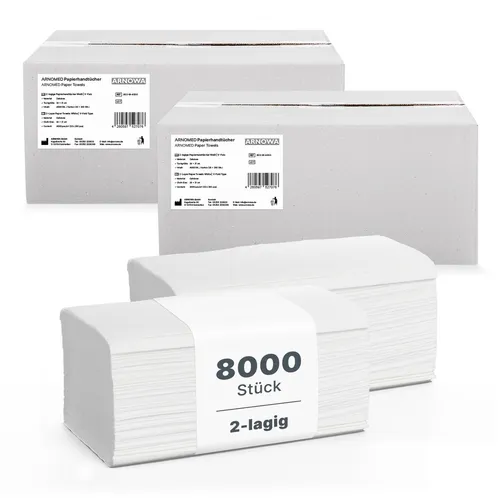 8000x Papier Handtücher 2-lagig Falthandtücher Weiß Handtücher Papier ZZ-Falz