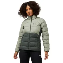 Jack Wolfskin Damen Ather Down Jkt W - Daunenjacke in Slate Green, Größe L - Funktionsjacke aus recycelten Materialien mit 2 Hüfttaschen, verstellbarem Saum und elastischen Bündchen für optimalen Komfort und Nachhaltigkeit.