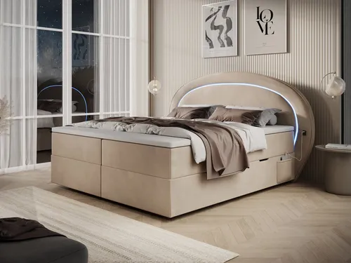 wonello Boxbett Orion, Beige, 200x200 cm, mit LED-Beleuchtung - Das wonello Boxbett Orion überzeugt mit modernem Design und integriertem Stauraum. Der hochwertige Premium-Topper sorgt für optimalen Schlafkomfort. Ideal für stilvolle Schlafzimmer und entspannte Nächte.