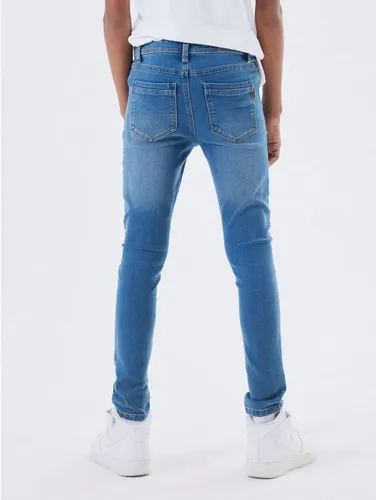 Name It Stretch-Jeans NKMSILAS für Jungen mit verstellbarem Bund und schlanker Form slim fit, Denim, Abriebeffekte, angesetztes Bündchen blau 140
