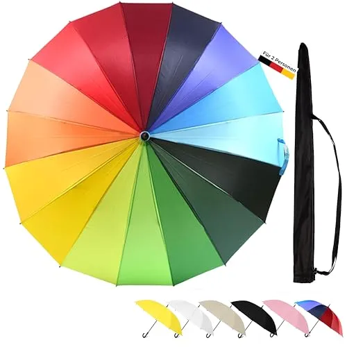 Sternenfunke Regenschirm Regenbogenfarben groß XXL Ø120 cm Stockschirm bunt edel, stabil und sturmfest als Regenbogen Paarschirm, Damen und Herren, Automatik Komfort Druckknopf