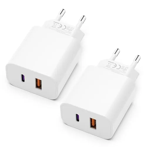 USB C Ladegerät 25W mit USB Adapter [ 2 in 1 ] 2er Pack Ladeadapter für iPhone/iPad/Kopfhörer/Handy Netzteil Mehrfach Ladestecker PD 3.0 Schnellladegerät Steckdose usbc Stecker Charger,Ohne Ladekabel