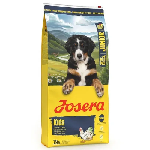 Josera Kids Junior Hundefutter 12,5 kg - Trockenfutter für Welpen, glutenfrei und bio-zertifiziert, ideal für eine gesunde Aufzucht aller Hunderassen von S bis XL.