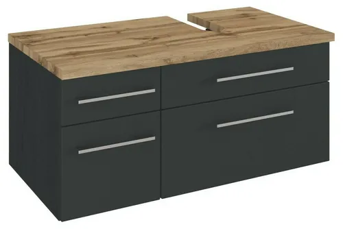 Held Möbel Unterbeckenschrank Davos 90 cm (rechts) in graphit/matt grau - Badezimmerschränke, moderner Unterbeckenschrank aus MDF/Spanplatte mit elegantem Design und praktischer Stauraumlösung für Ihr Badezimmer.