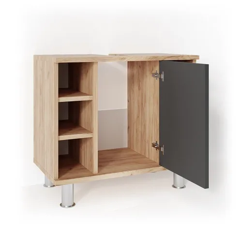 Vicco Waschbeckenunterschrank Fynn - Stylischer Waschbeckenunterschrank in Anthrazit und Goldkraft Eiche, 60x54 cm, mit praktischem Siphonausschnitt und 1 Scharniertür für optimalen Stauraum im Badezimmer.