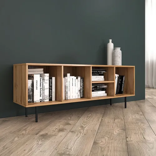 Homestyle4u 2651 TV Board - Modernes Lowboard aus Holz mit Metallfüßen - Stilvolles TV-Sideboard in Eichenholzoptik, bietet 5 große Fächer für Stauraum und kombiniert urbanes Loftdesign mit Stabilität dank massiver Metallfüße.