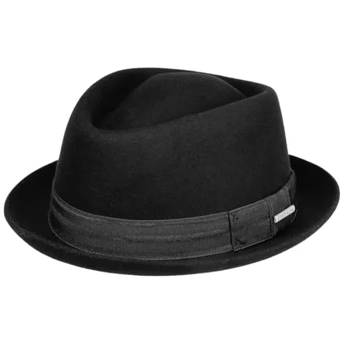 Stetson Classic Pork Pie Wollhut Herren schwarz L (58-59 cm) - Eleganter Stetson Classic Pork Pie Wollhut für Herren, ideal für jede Jahreszeit. Aus 100% hochwertiger Wolle, bietet er optimalen Tragekomfort und lässt sich leicht verstauen.