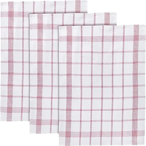 Erwin Müller Geschirrtuch weiß-rot Größe 50x70 cm, Küchentuch Halbleinen karo 3er-Pack - fusselfrei, strapazierfähig, saugstark, mit Schlaufe zum Aufhängen