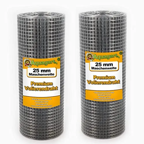Aquagart® Volierendraht Hasendraht 25m x 0,5m – Verzinkter Maschendraht für langlebige Umzäunungen - Maschendraht für den Innen- und Außenbereich, feuerverzinkt für hohen Rostschutz und lange Lebensdauer. Ideal für Hasen, Pflanzen oder Beete.