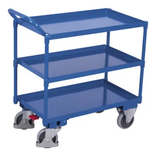 VARIOfit Tischwagen mit 3 Ladeflächen – 400 kg Traglast - Tischwagen aus robuster Stahlkonstruktion mit 3 Ladeflächen, ideal für Lager und Werkstatt. Mit spurlosen Rädern und easySTOP-Bremse für maximale Sicherheit und Mobilität.