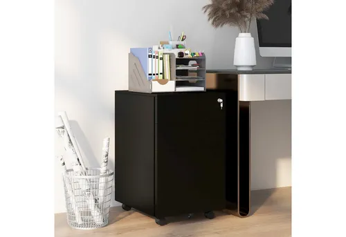 Vinsetto Rollcontainer Aktenschrank mit 3 Schubladen - Büro-Aktenschränke mit Rollen, mobiler Schrank mit Schloss für sichere Aufbewahrung und Platzsparendes Design unter dem Schreibtisch.