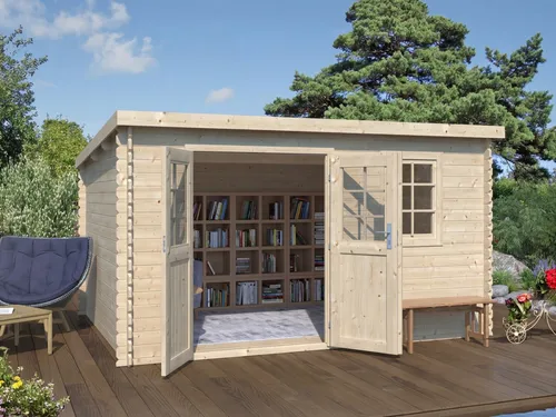 Gartenhaus Blockbohlenhaus Gerätehaus Schuppen Pultdach WOODTEX naturbelassen