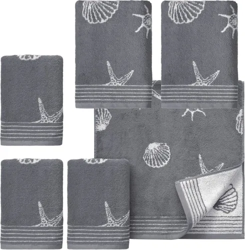 Dyckhoff Seashell Frottier Set - 100% Baumwolle, grau - Frottiertuch Set mit 2 Duschtüchern und 4 Handtüchern, pflegeleicht und trocknergeeignet, ideal für ein luxuriöses Badeerlebnis.