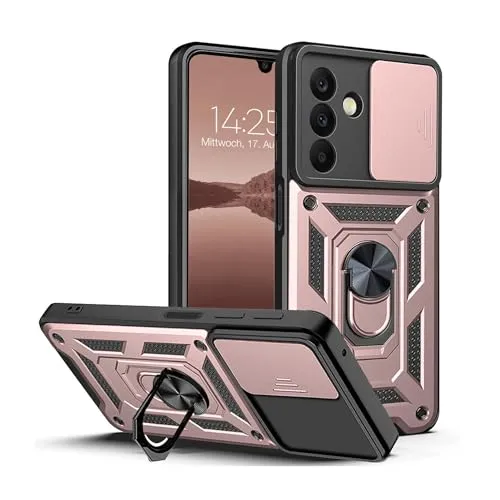 LBH Armor Hülle für Samsung Galaxy A26 5G Case mit Kameraschutz Outdoor Stoßfest Handyhülle 360 Grad Metal Ring Halter Ständer Schutzhülle für Handyhalterung Auto Magnet Rosegold