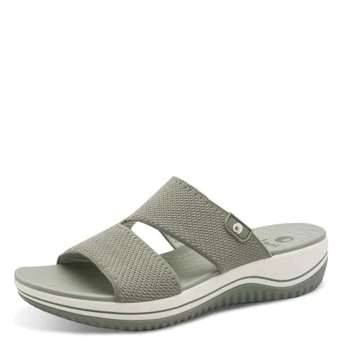 Jana Coshy Original – Hallux-freundliche Pantolette 8-27270-43 grün H-Weite - Bequeme Pantolette mit 40 mm Blockabsatz für stabilen Halt und runder Schuhspitze. Ideal für den entspannten Alltag, bietet sie breiten Komfort durch Schuhweite H.