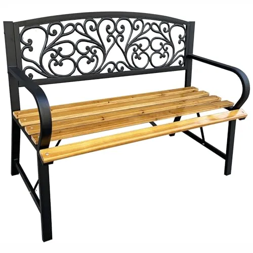 AKORD Gartenbank Nerina – Wetterfeste Holzbank mit Gusseisen-Beinen