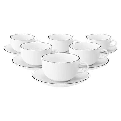 Seltmann Weiden Lido Black Line Milchkaffeetasse 6er Set - Thermobehälter: 6 stilvolle Milchkaffeetassen mit Untertassen aus hochwertigem Porzellan, spülmaschinenfest und ideal für perfekten Kaffeegenuss.
