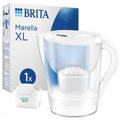 Brita Wasserfilter Marella XL weiß - Tischwasserfilter mit 3,5 Litern Fassungsvermögen, BPA-frei und inklusive 1 MAXTRA PRO Filterkartusche für 150 Liter gefiltertes Wasser. Ideal für frisches Wasser direkt aus dem Kühlschrank!