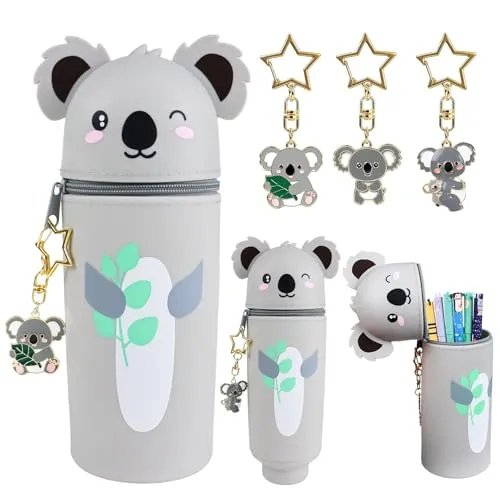 Yoreva Kawaii Federmäppchen, 2-in-1 Weiche Silikontasche, Tisch Stifthalter Cartoon, Reißverschluss Stands up Tier Stifthalter, Schlampermäppchen, Bleistifttasche, Ohne Stift (Koala)