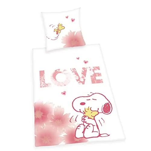 Herding Bettwäsche-Set Snoopy, Kopfkissenbezug 80 x 80 cm, Bettbezug 135 x 200 cm, Mit Knopfleiste, Baumwolle