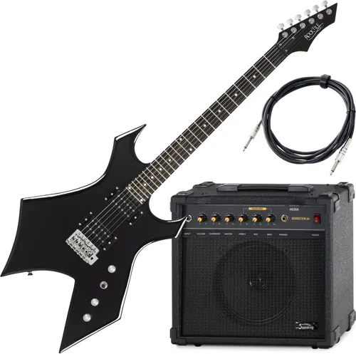 Rocktile Warhead E-Gitarre Set mit AK30A Combo-Verstärker - E-Gitarre Set für Rock- und Metal-Fans, inklusive leistungsstarkem 75 Watt Verstärker und hochwertigen Humbucker-Tonabnehmern für druckvollen Sound.