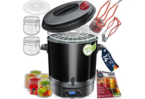 KESSER Heißgetränke- und Glühweinautomat Einkochautomat Edelstahl Heißgetränkeautomat 30-100°C Glühweinkessel, Glühweinkocher Dauerbetrieb & Abschaltautomatik inkl Zange & 2 Gläsern