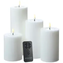 LED Kerzenset MIA - Echtwachs 4er Set mit Fernbedienung - Kerzen aus Echtwachs mit täuschend echtem Wachsspiegel und Flackerfunktion, ideal für stimmungsvolle Dekorationen und vielseitig einsetzbar, inklusive Batterien und Fernbedienung.