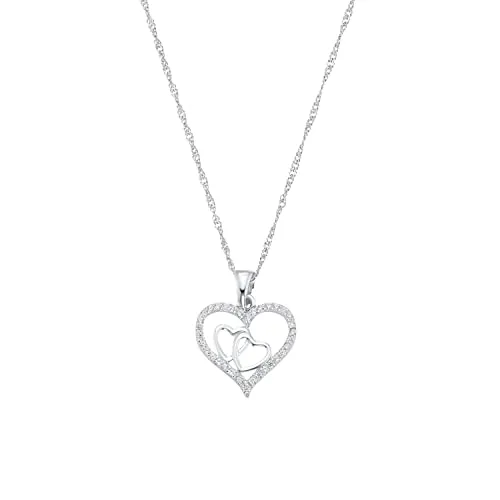 Amor Kette mit Anhänger 925 Sterling Silber - Ketten für Damen, 42 cm lange Singapurkette mit glänzendem Herz-Anhänger aus hochwertigem 925er Sterling Silber, geschützt durch Rhodium für dauerhaften Glanz.