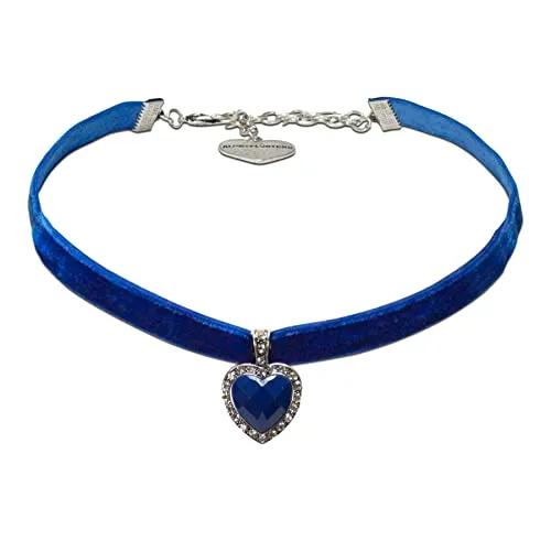 Alpenflüstern Trachten-Samt-Kropfband mit Strass-Herzstein - Elegante Trachtenkette für Damen, handgefertigt aus Samt, ideal für Dirndl und Lederhosen, mit einem funkelnden Strass-Herzstein für besonderen Glanz.