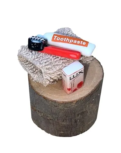 ZauberDeko Wichtel Zubehör Pflegeset Zahnputzset Badezimmer Miniatur Puppenhaus Set 5-teilig