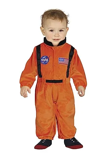 FIESTAS GUIRCA Offizieller NASA Astronaut Baby Kostüm Karneval Fasching – Oranger Astronautenanzug Astronaut Kostüm Baby – Raumfahrer Karneval Kostüm Baby Junge 18-24 Monate